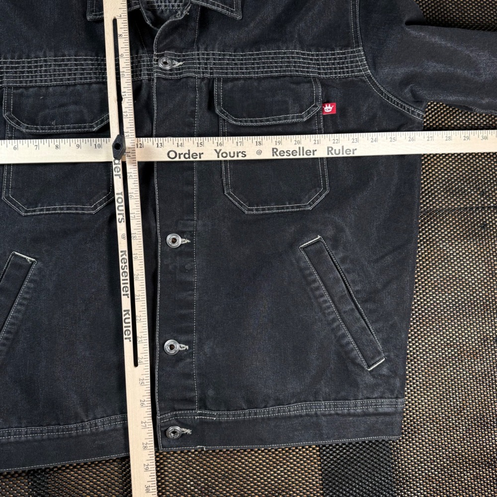 JNCO Jeans Vintage Denim Trucker Jacket Mens XL Black Contrast Stitch USA Made - Picture 7 of 9